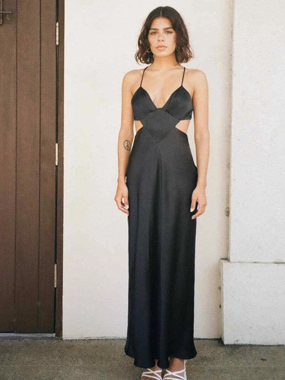 NWT Zara black satin cut out dress - size xs
